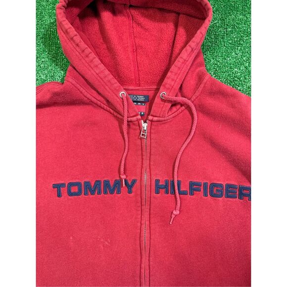 Vintage‎ Y2K Tommy Hilfiger Spell-out Red zip up hooded Jacket - Picture 5 of 9